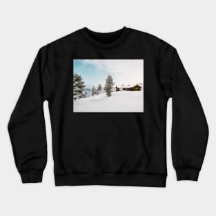 White Winter - Snow-Covered Cabin and Landscape in Scandinavia Crewneck Sweatshirt